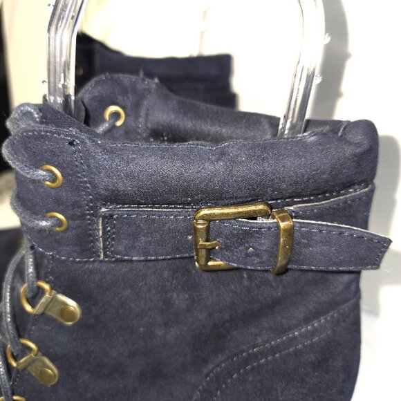 Cato Women's Navy Faux Suede Block Heel Lace-up Ankle Booties Size 11M - Picture 5 of 7